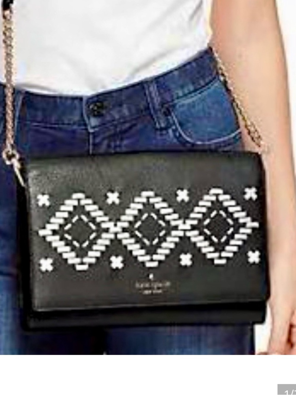 kate spade Black Crossbody with White Geometric Embroidery